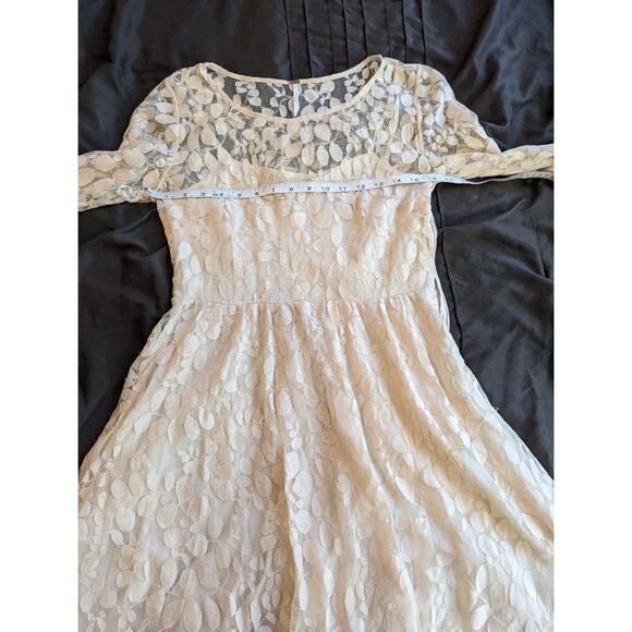 FREE people ivory mesh leaf applique mini dress sz 6 euc - Picture 6 of 7